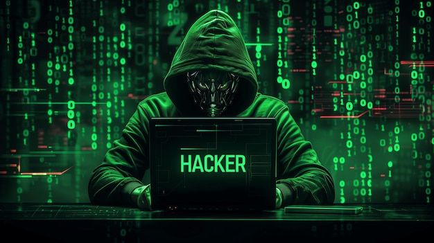 High-tech futuristic hacker workstation with multiple monitors